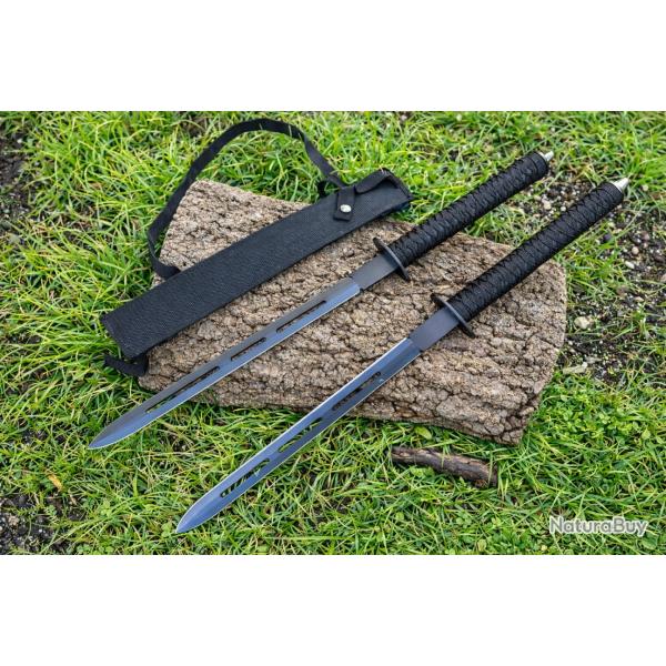 Set Double Lame Tactique - Paire - 65 cm - Double tranchant - Acier 3Cr13