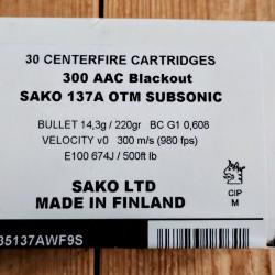 .300 BLK 7.62x35 SAKO militaire 200gr subsonic boite 30