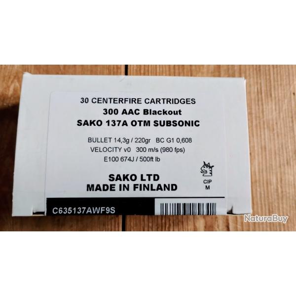 .300 BLK 7.62x35 SAKO militaire 200gr subsonic boite 30