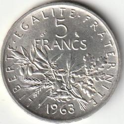 Pi&egrave;ce De Monnaie Argent France 5 Francs Semeuse 1963 sup