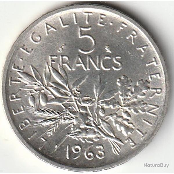 Pi�ce De Monnaie Argent France 5 Francs Semeuse 1963 sup