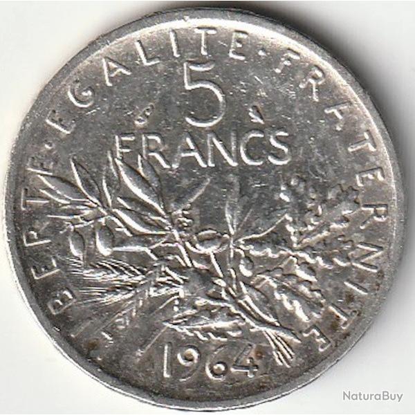 Pi�ce De Monnaie Argent France 5 Francs Semeuse 1964