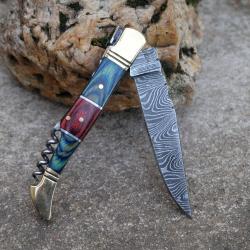 Couteau Damas Lame 128 Couches Fa&ccedil;on Laguiole Abeille Manche Cocobolo Tire Bouchons Fabr Artisanale