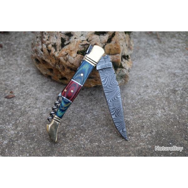 Couteau Damas Lame 128 Couches Fa�on Laguiole Abeille Manche Cocobolo Tire Bouchons Fabr Artisanale