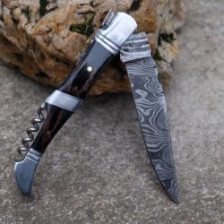 Couteau Damas Lame 128 Couches Fa&ccedil;on Laguiole Abeille Manche Bois/Acier Tire Bouchons F Artisanale