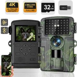 Camera Chasse WiFi Full HD 4K/60MP Vision Nocturne D&eacute;tecteur de Mouvement &Eacute;tanche IP66 Carte SD 32GB