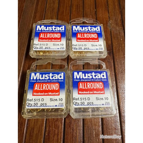 LOT P�CHE 200 Hame�ons n 10 palette ref 515 D dor� forg� droit tige moyenne peche coup mustad