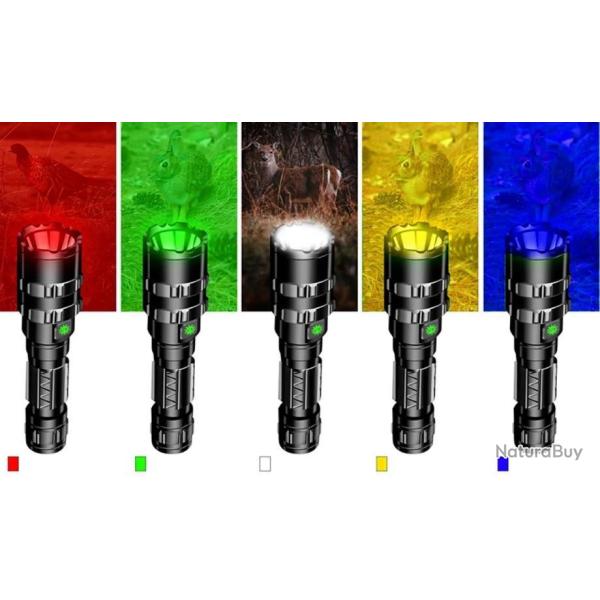 Pack lampe led tactique rechargeable avec rail dulhunting 5 couleurs en 1 . Zz