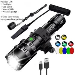 Pack lampe led tactique rechargeable avec rail dulhunting 5 couleurs en 1 . Chasse de nuit