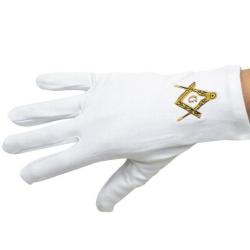 Gants Blancs Brod&eacute;s &Eacute;querre Compas M