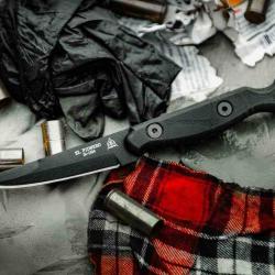 Couteau TOPS Knives El Pionero Blackout Edition Lame Trailing Point Acier 1095 Manche Black Micarta