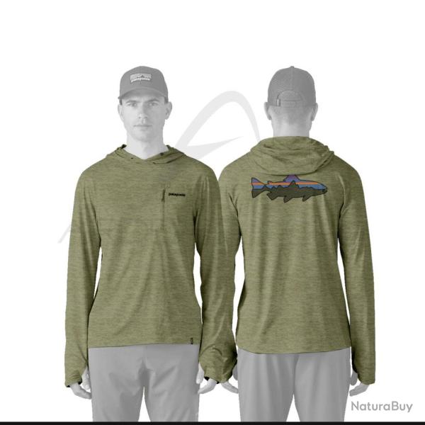 Tee shirt PATAGONIA M's Cap Cool Sun Hoody Fitz Roy Trout Buckhorn Green S