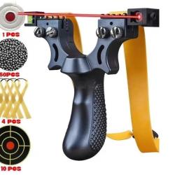 Pack lance pierre / Fronde de chasse noir avec laser, cibles, elastiques et billes en metal (