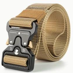 Ceinture tactique beige, boucle dor&eacute; - Livraison gratuite