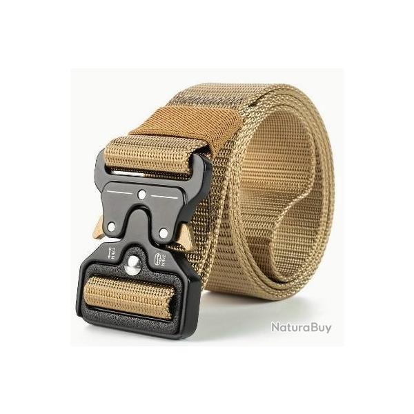 Ceinture tactique beige, boucle dor� - Livraison gratuite