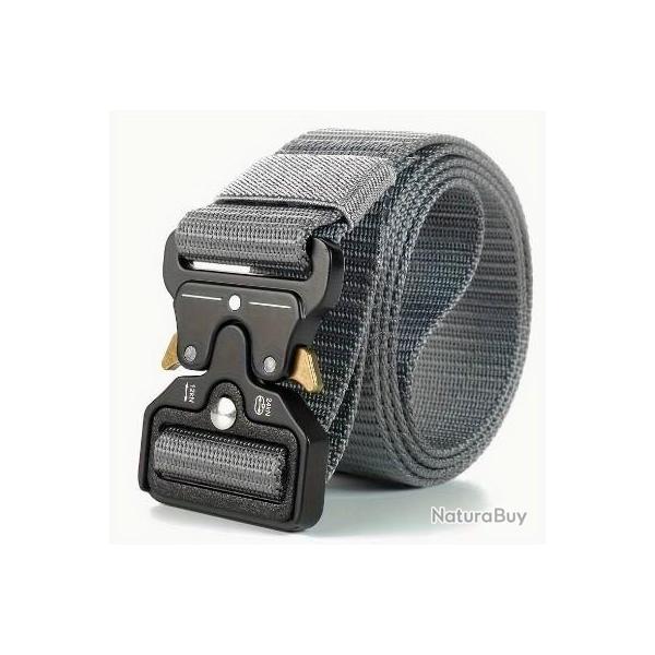 Ceinture tactique grise, boucle dor� - Livraison gratuite