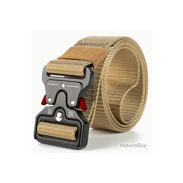 Ceinture tactique beige, boucle rouge - Livraison gratuite