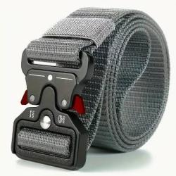 Ceinture tactique grise, boucle rouge - Livraison gratuite