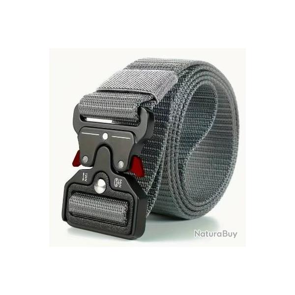 Ceinture tactique grise, boucle rouge - Livraison gratuite