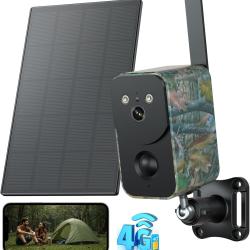 Cam&eacute;ra Chasse Solaire 4G LTE Carte SIM 2.7K HD Audio Bidirectionnel &Eacute;tanche 10000mAh D&eacute;tection PIR