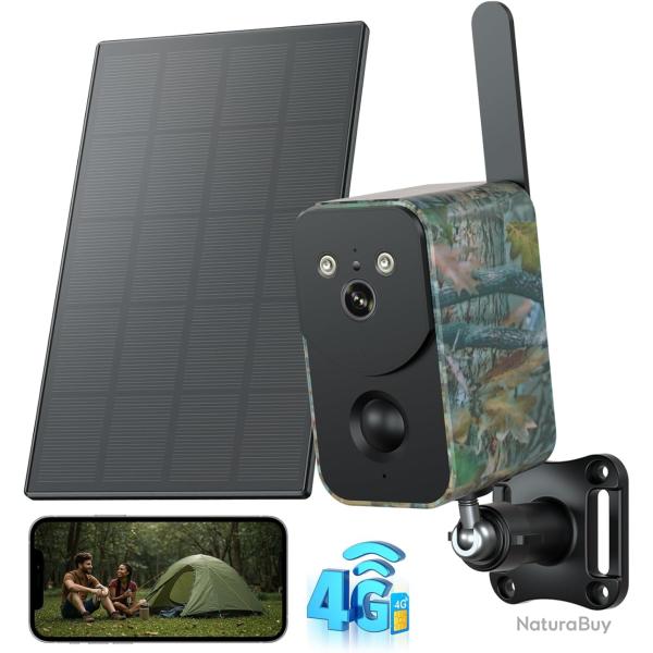Cam�ra Chasse Solaire Carte SIM 4G LTE  2.7K HD D�tection PIR Audio Bidirectionnel 10000mAh �tanche