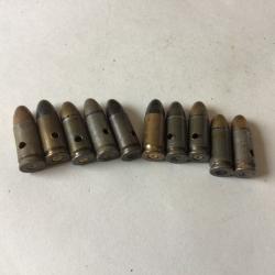 VENDU PAR LE-CUIRASSIER LOT DE 10 BALLES 9 MM  DIVERSES 1943/1958/1959  NEUTRALISEES