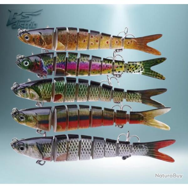 Lot de 5 Leurres de p�che multi-articul� 3D...Ench�re 1 Euro