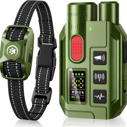 Collier de Dressage Chien 2 en 1 Port&eacute;e 1000m &Eacute;tanche  IP67 4 Modes Vibration Choc Bip Ultrasons