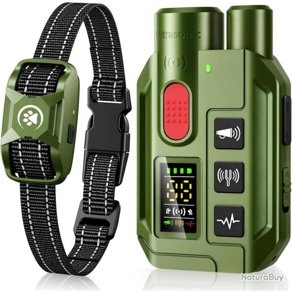 Collier de Dressage Chien 2 en 1 Port�e 1000m 4 Modes Ultrasons Vibration Choc Bip �tanche  IP67
