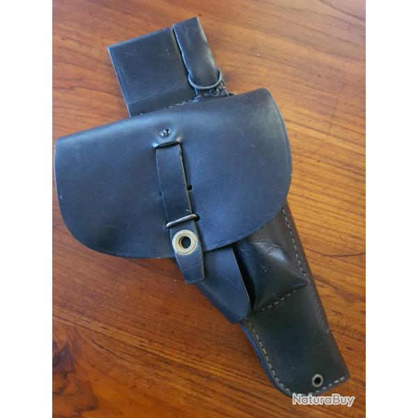 Ancien �tui holster de l'arm�e de l'air en cuir noir pour pistolet automatique MAC 50 ou Colt 1911