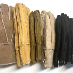 Gants en peau d'agneau retourn&eacute;e unisexe beige moyen 9 cm