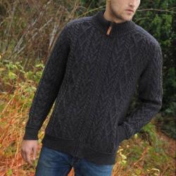 Cardigan zip pour homme avec &eacute;paulettes en tricot S (small) gris anthracite