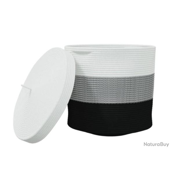 Panier rangement coton noir blanc �40x35 cm avec couvercle pliable