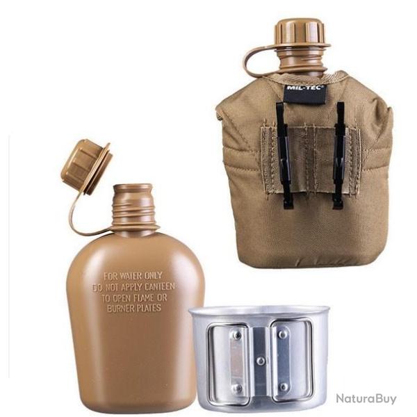 Gourde ~1l, avec housse et quart, couleur coyote