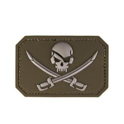 Patch velcro, type drapeau pirate avec crane, kaki