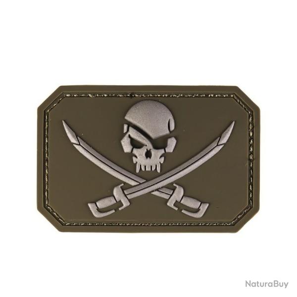 Patch velcro, type drapeau pirate avec crane, kaki