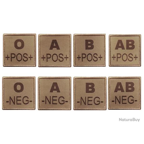 Patch Militaire Groupe Sanguin, couleur sable O+ positif