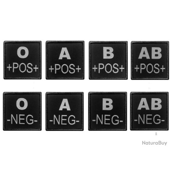 Patch Militaire Groupe Sanguin, couleur noir AB- positif