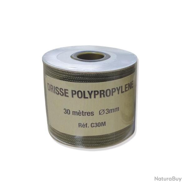 Drisse fine (type cordelette) de 3mm x 30 m�tres, couleur vert arm�e