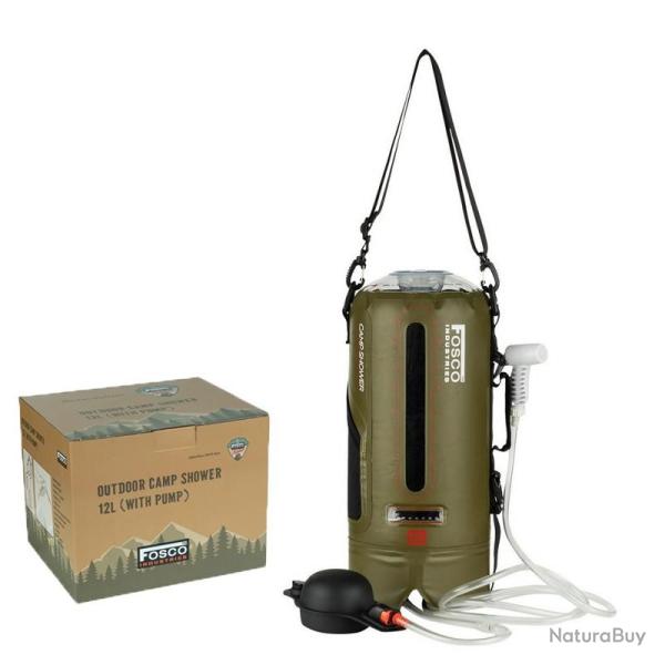 Douche Solaire de Bivouac 12L (avec pompe) - Couleur vert militaire