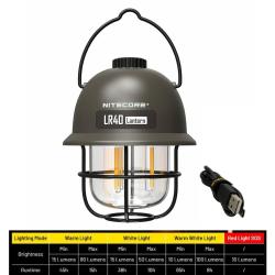 Lanterne bivouac Nitecore LR40 kaki - 100 lumens - rechargeable USB-C Vert arm&eacute;e