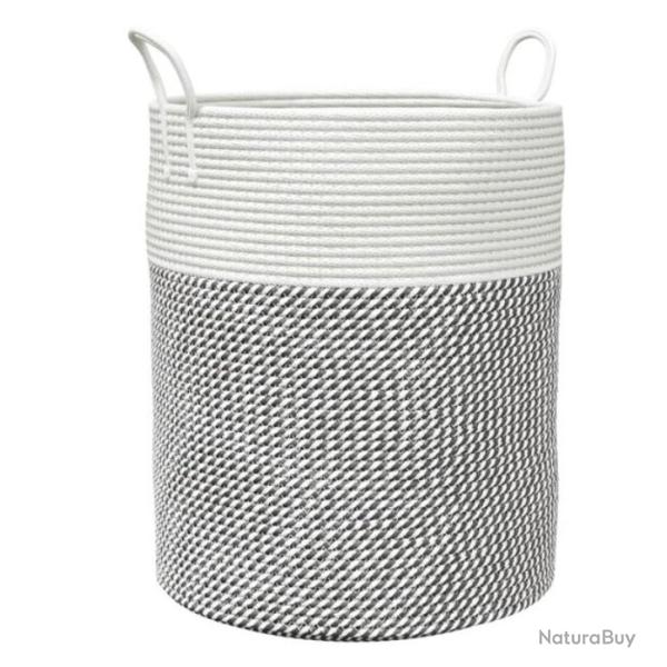 Panier rangement coton gris blanc �38x46 cm pliable avec poign�es