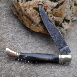 Couteau Damas Lame 128 Couches Fa&ccedil;on Laguiole Abeille Manche Corne Tire Bouchons F Artisanale 001