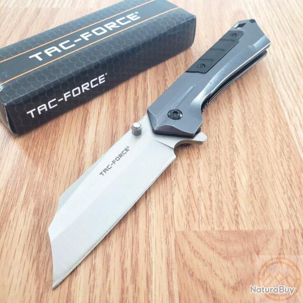 Couteau Tac Force A/O Gray/Black Manche Aluminium Lame Cleaver Acier 3Cr13 Linerlock Clip