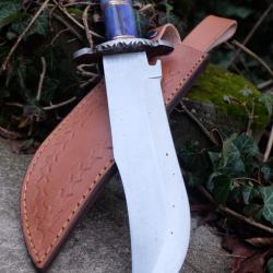GROS Couteau Bowie Davy Crockett Manche Os Lame Acier Carbone 1055 Etui Cuir Fabr Artisanale