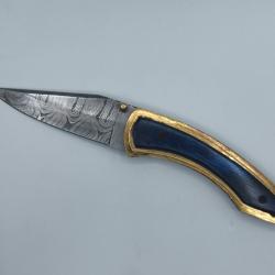 Couteau de Poche en Damas Le Sirocco - Coutellerie Artisanal Hosteel - Couteaux Pliant de Collection