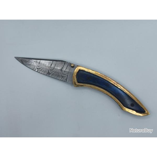 Couteau de Poche en Damas Le Sirocco - Coutellerie Artisanal Hosteel - Couteaux Pliant de Collection