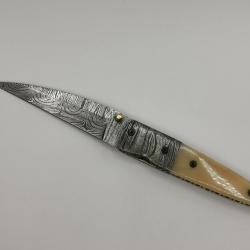 Couteau de Poche en Damas Le SALICORNE - Coutellerie Artisanal HOSTEEL Couteaux Pliant de Collection