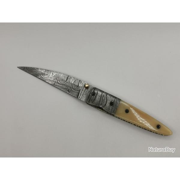 Couteau de Poche en Damas Le SALICORNE - Coutellerie Artisanal HOSTEEL Couteaux Pliant de Collection