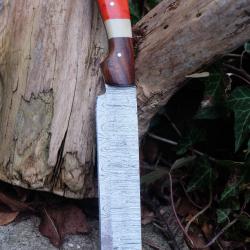 Couteau de Cuisine Damas Lame Tanto Reverse 256 Couches Manche R&eacute;sine Fabr Artisanale